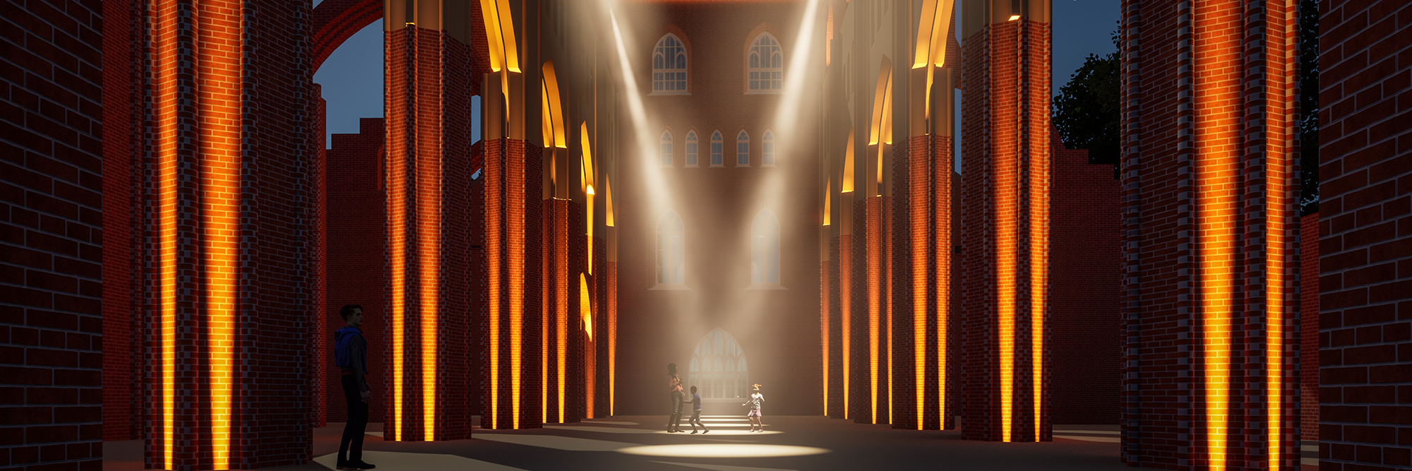 Tartu Cathedral lighting design proposal. Dynamic lighting between the architectural ruins.